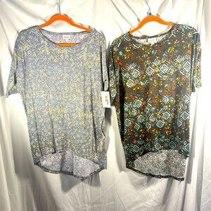 LuLaRoe LOT OF 2 Irma Tunics XXS floral geometric pattern blue green grey flowy